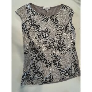 Liz Claiborne Sequin Top Womens Medium Grey Silver Animal Print Blouse